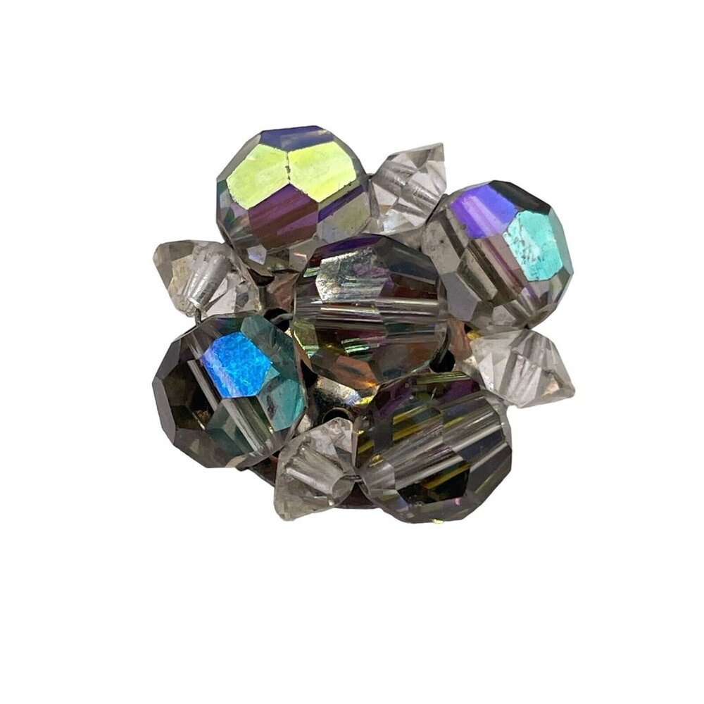 VTG LAGUNA AB SMOKEY DARK & CLEAR BEAD CLUSTER CLIP ON EARRINGS SILVER TONE - Picture 7 of 14